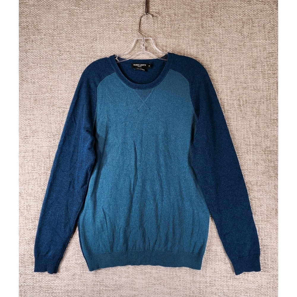 Galeries Lafayette Paris Cashmere Sweater Mens *S-M Blue 2-Tone Baseball Crew